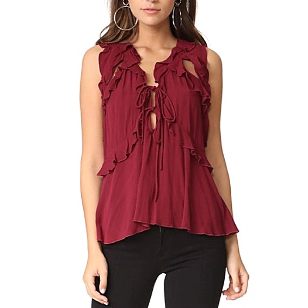 IRO Azna‎ Ruffled Tie-front Blouse Top in Burgundy